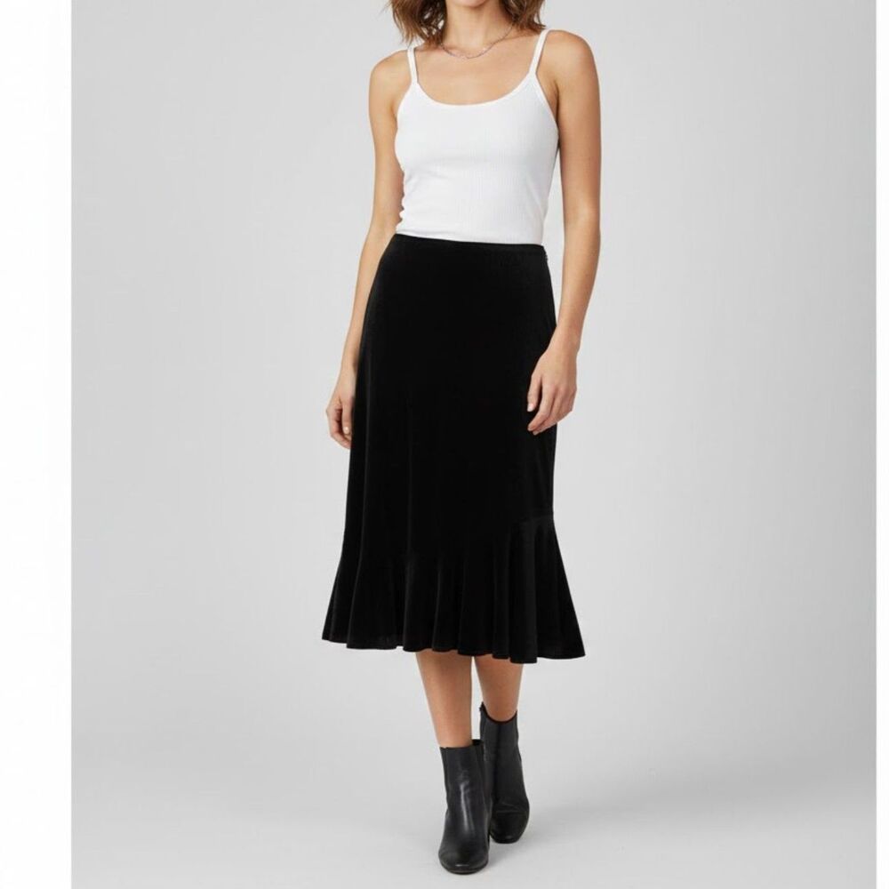 New York & Co Vintage 90s Black Velvet Midi Skirt size Small